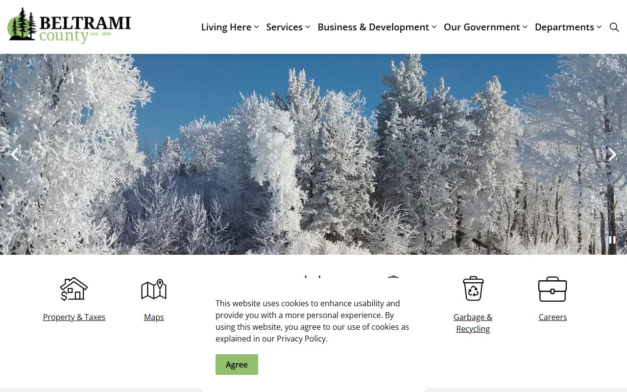 Beltrami County government website with property tax and assessor links