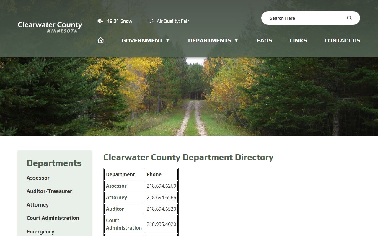 Clearwater County auditor-treasurer property tax records page