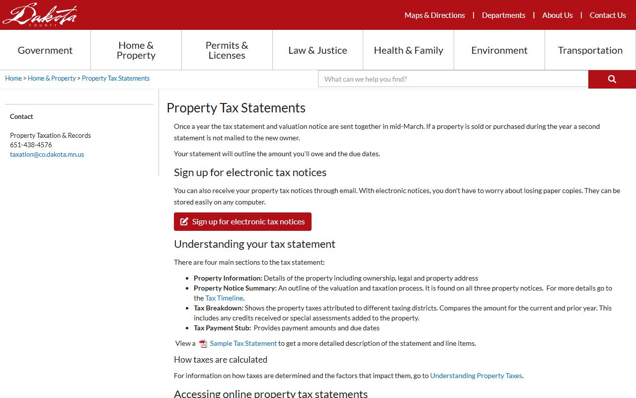 Dakota County property tax statements online lookup
