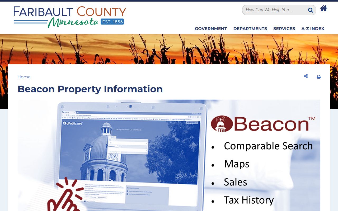 Faribault County Beacon property information page