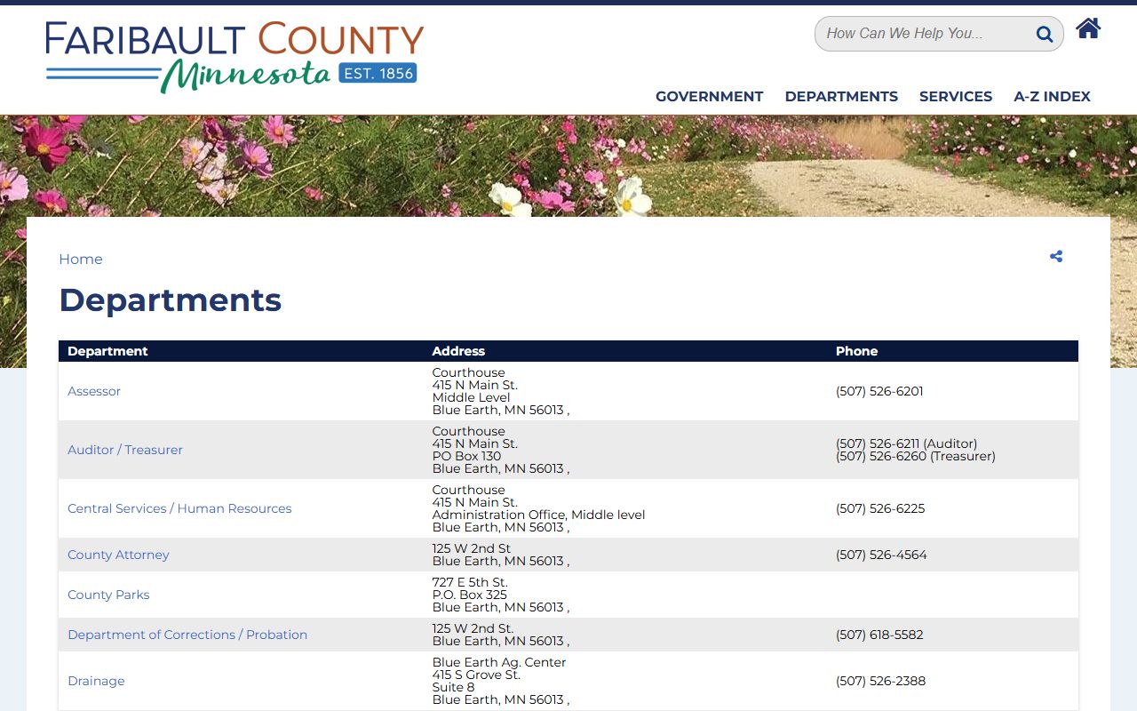 Faribault County auditor-treasurer property tax page