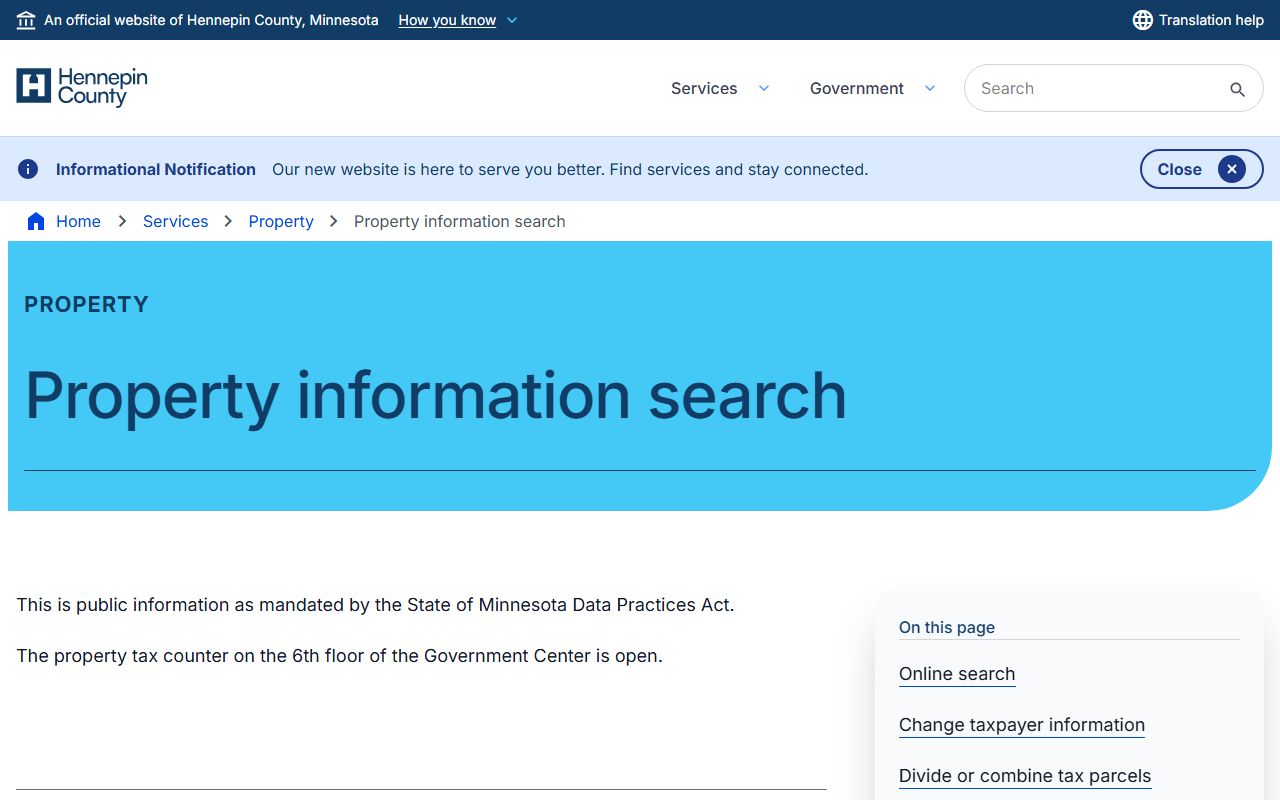 Hennepin County property tax records search portal
