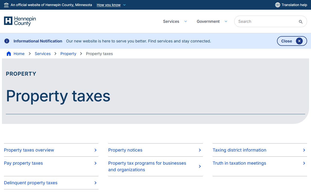 Hennepin County property tax information and payment page