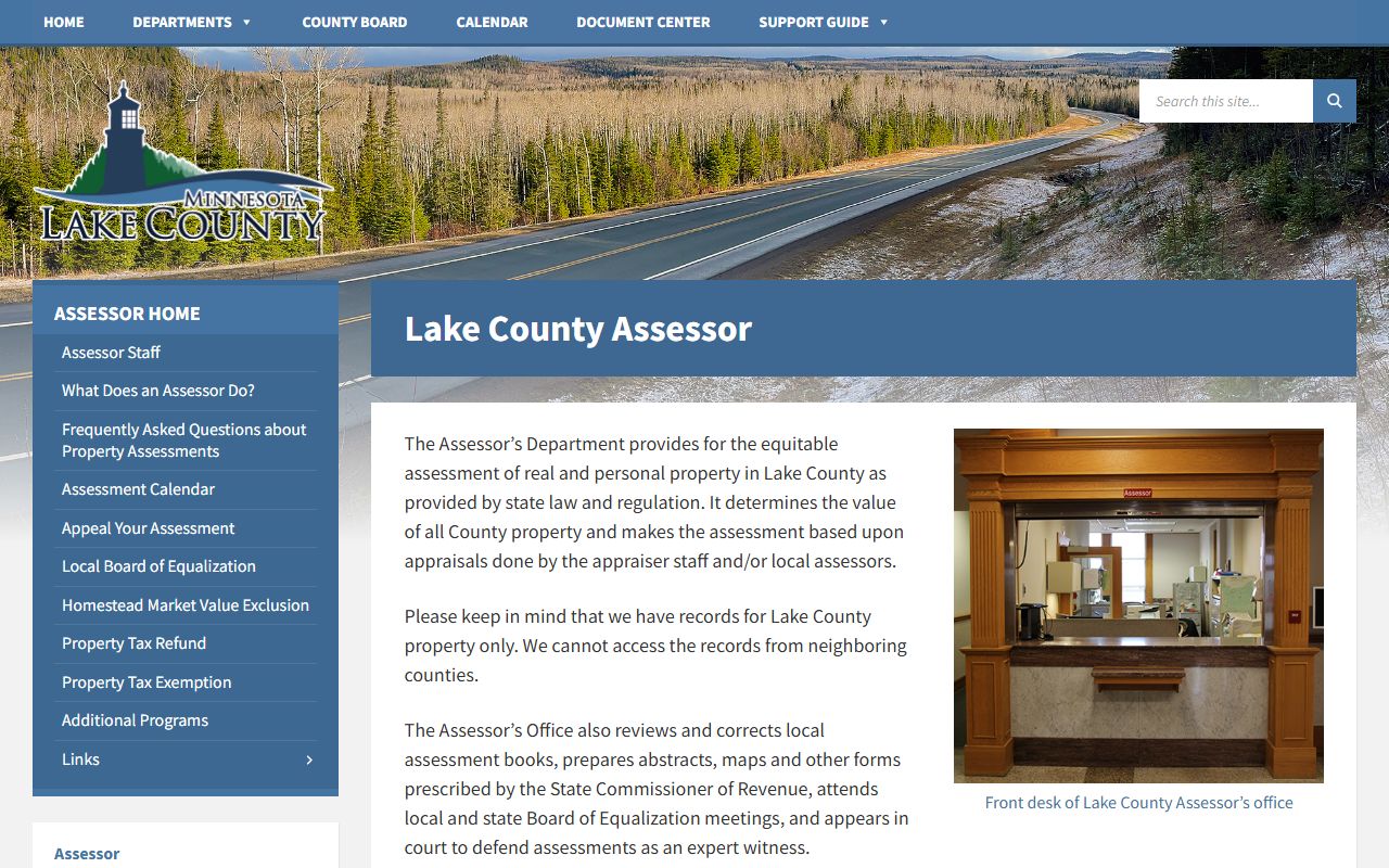 Lake County assessor page for property tax records in Two Harbors Minnesota
