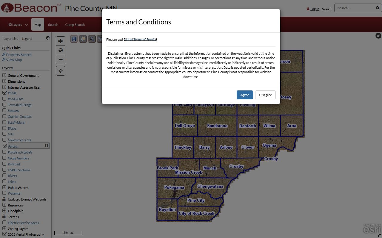 Beacon property search portal for Pine County property tax records