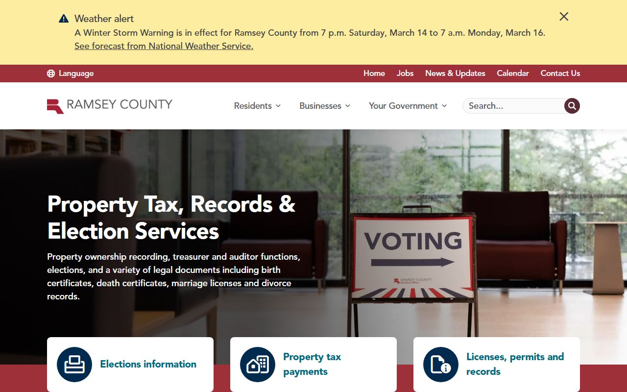 Ramsey County Property Tax Records and Election Services department page