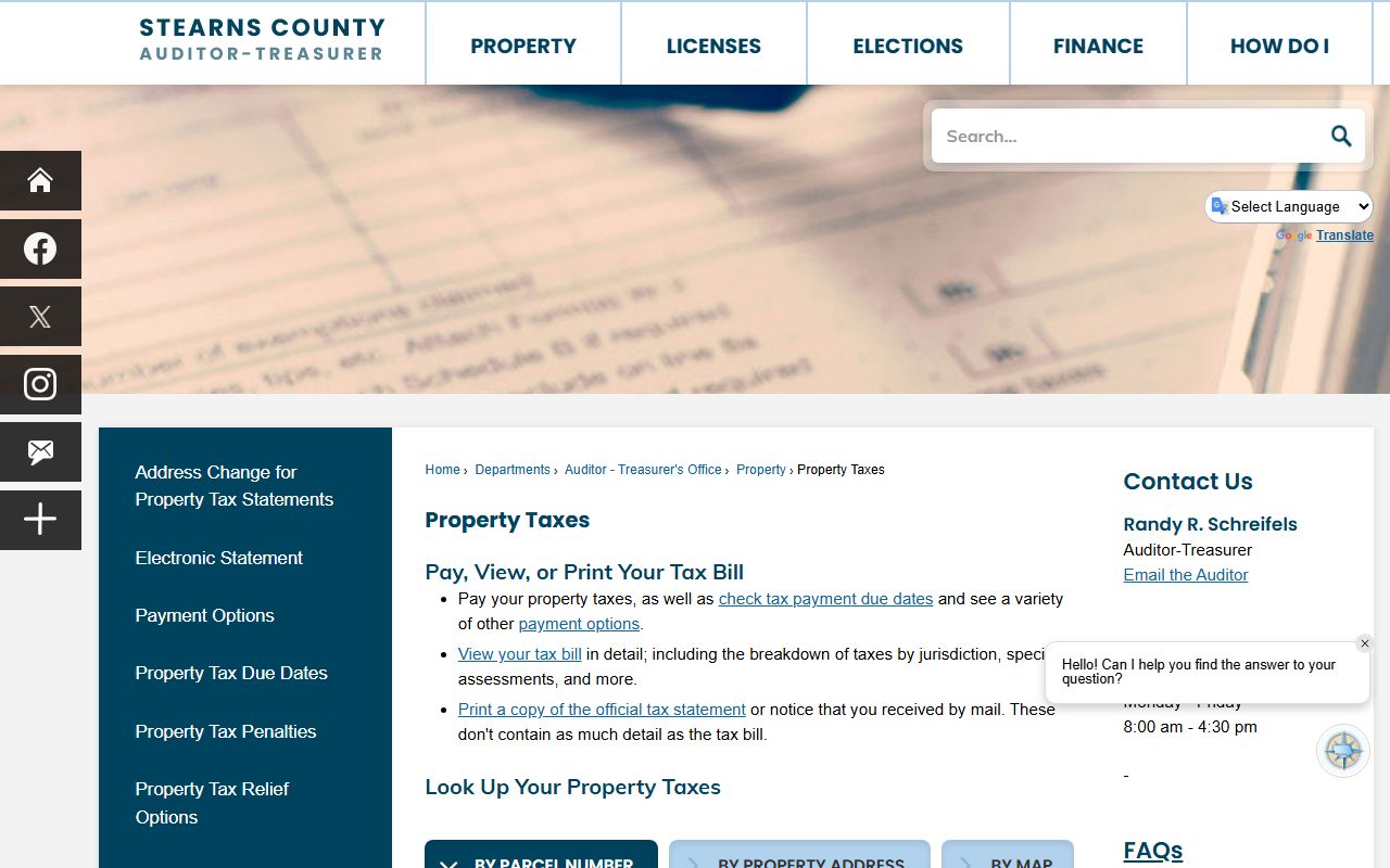 Stearns County property taxes page at stearnscountymn.gov for tax records in St. Cloud