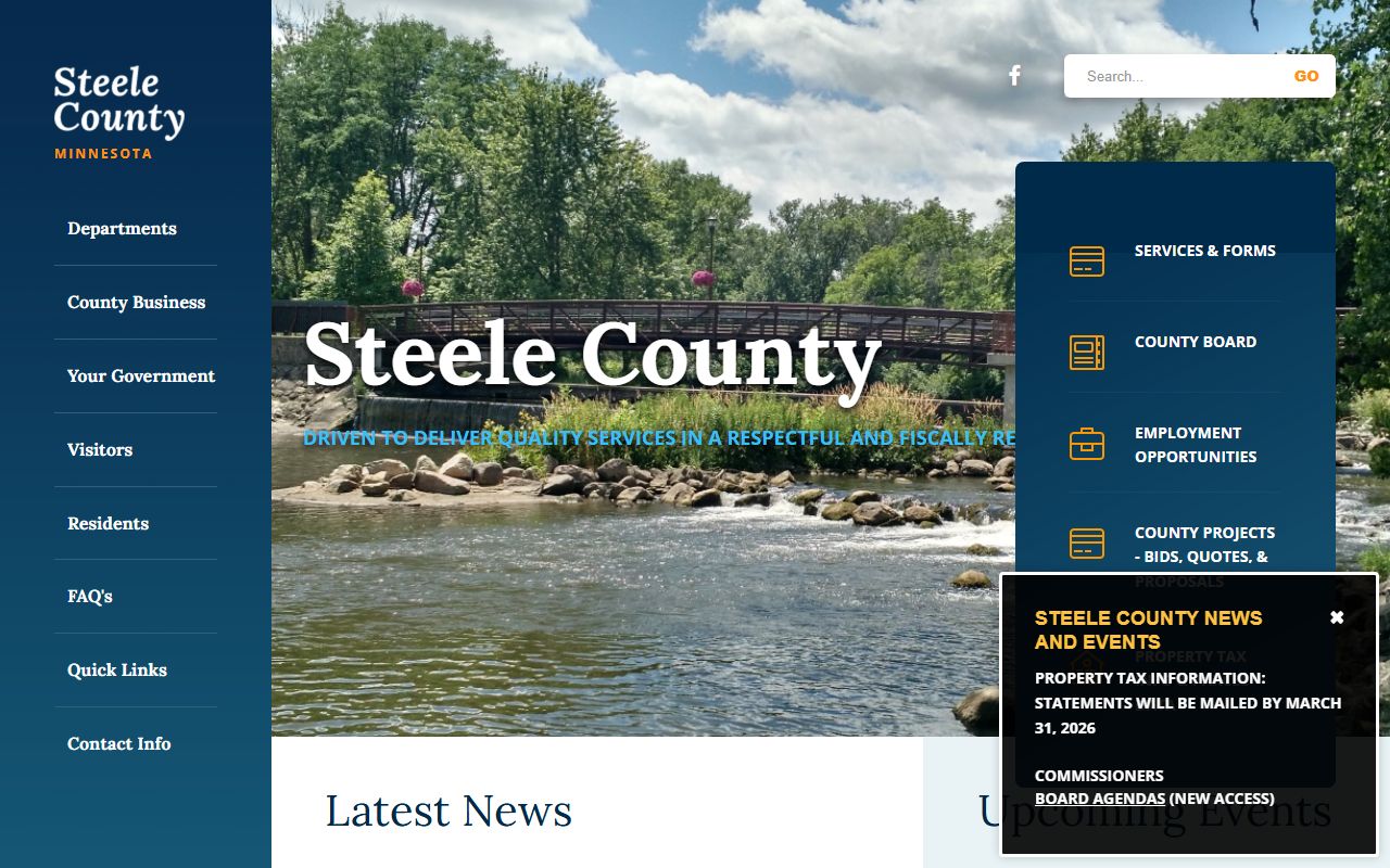 Steele County government website for property tax records and land records in Owatonna