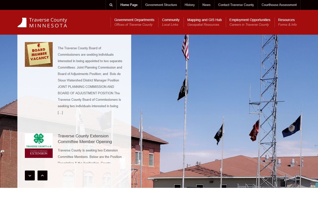 Traverse County official website homepage for property tax record navigation