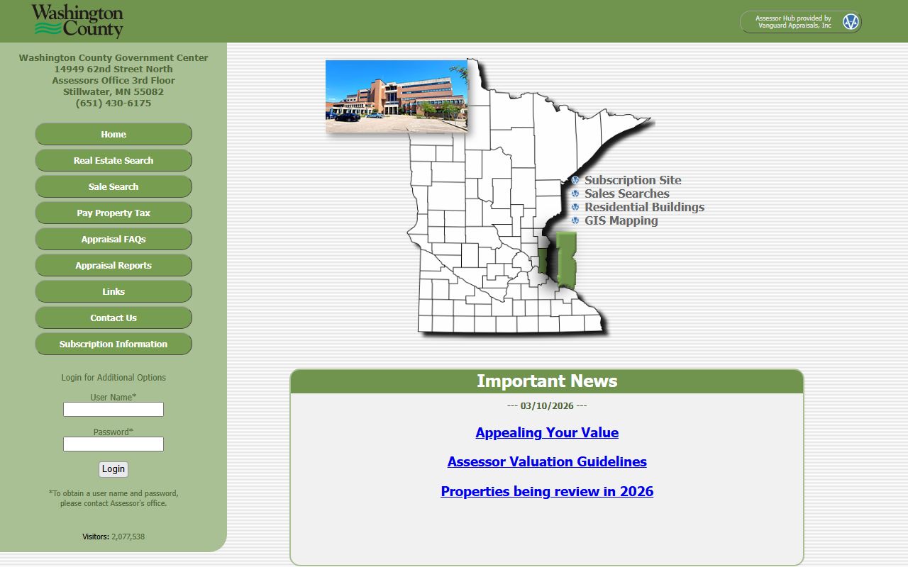 Washington County Minnesota Assessors portal for property tax record search and payment