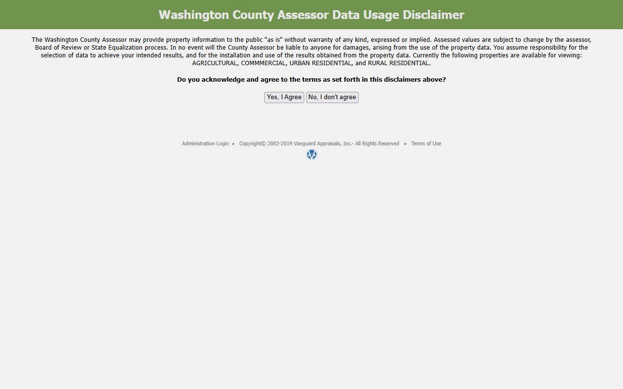 Washington County property tax parcel search interface on the Minnesota Assessors portal