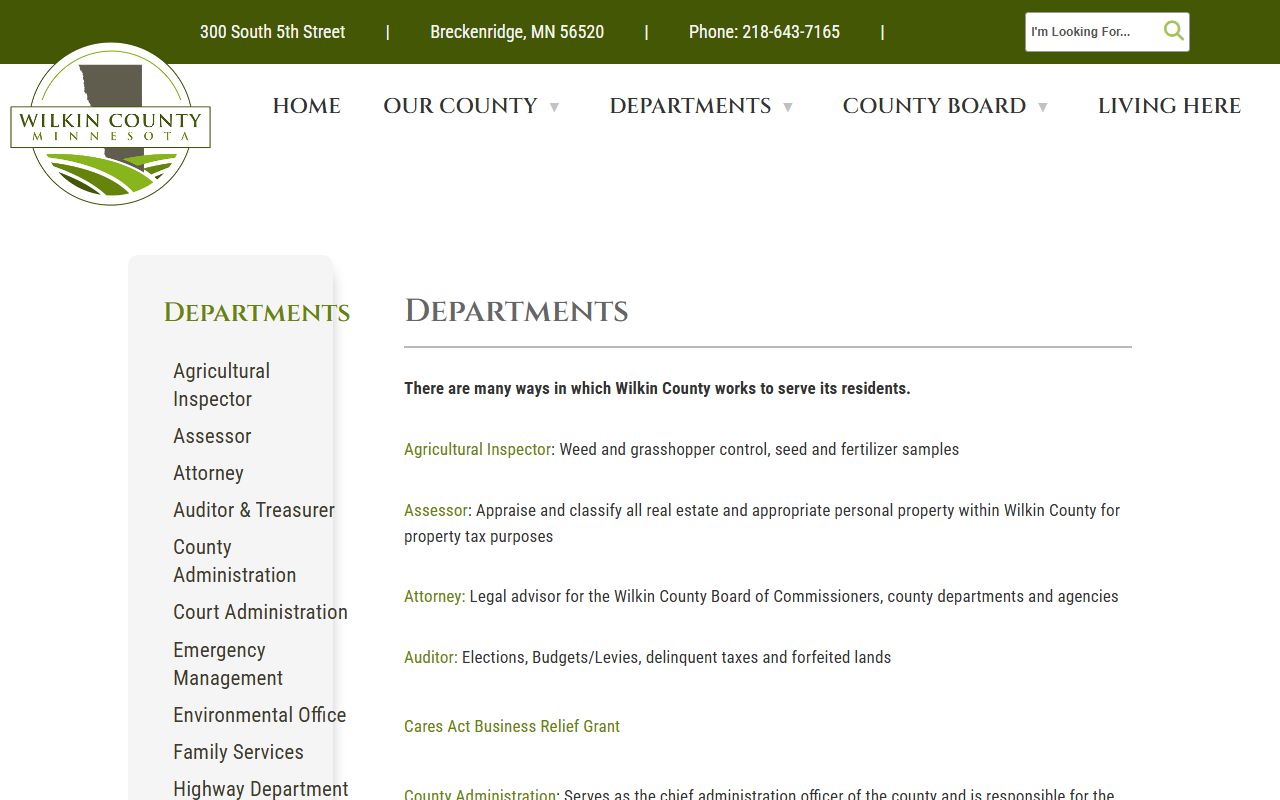 Wilkin County auditor-treasurer page for property tax billing and payment information