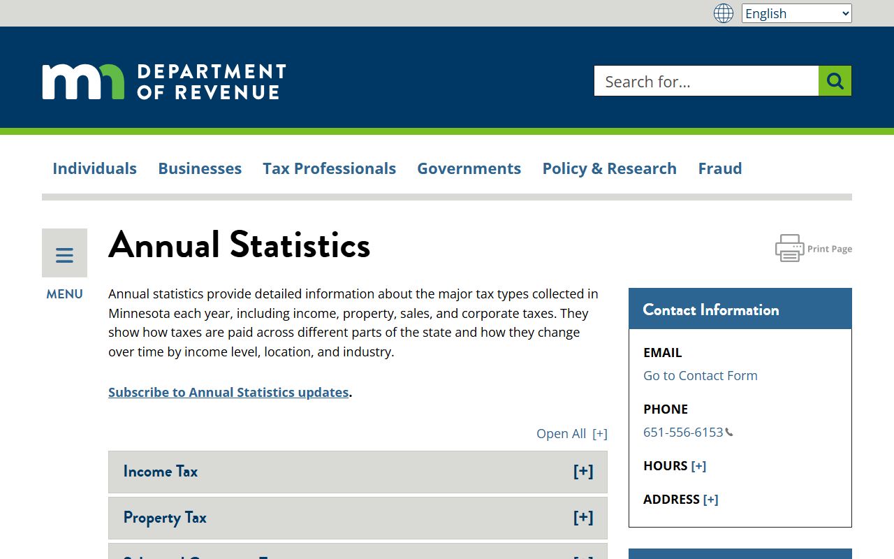 Minnesota Department of Revenue annual property tax records statistics