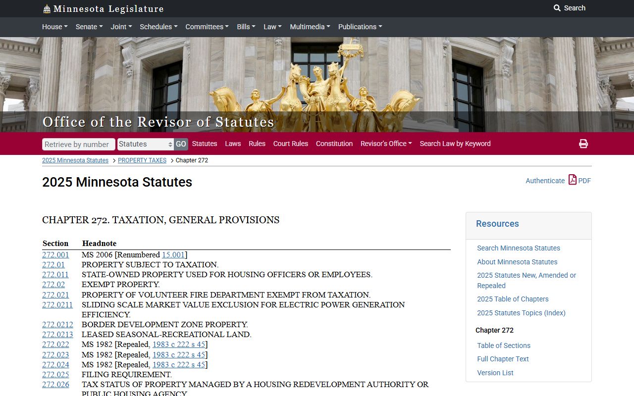 Minnesota Statutes Chapter 272 general property tax records provisions