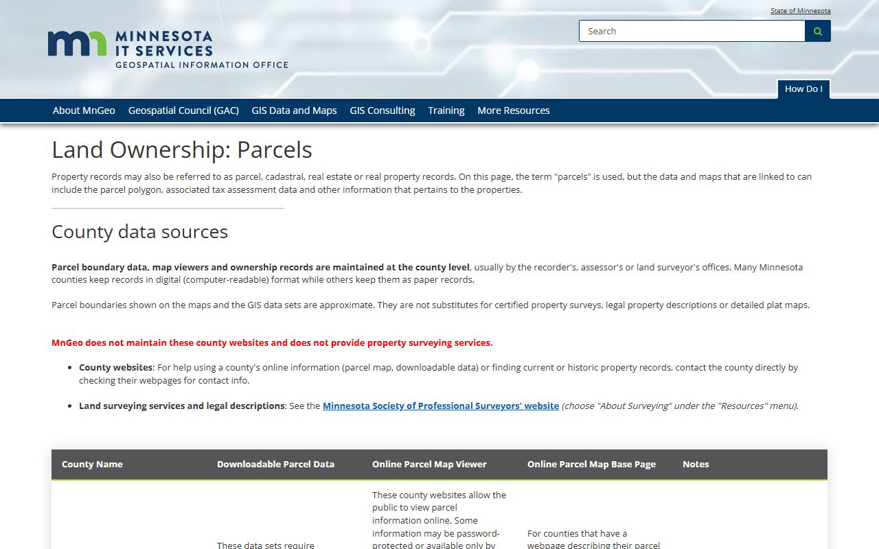 MnGeo Minnesota land ownership and property tax records