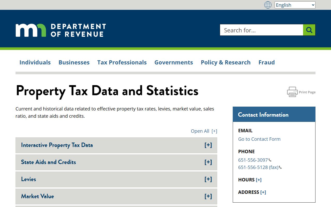 Minnesota property tax data and statistics records