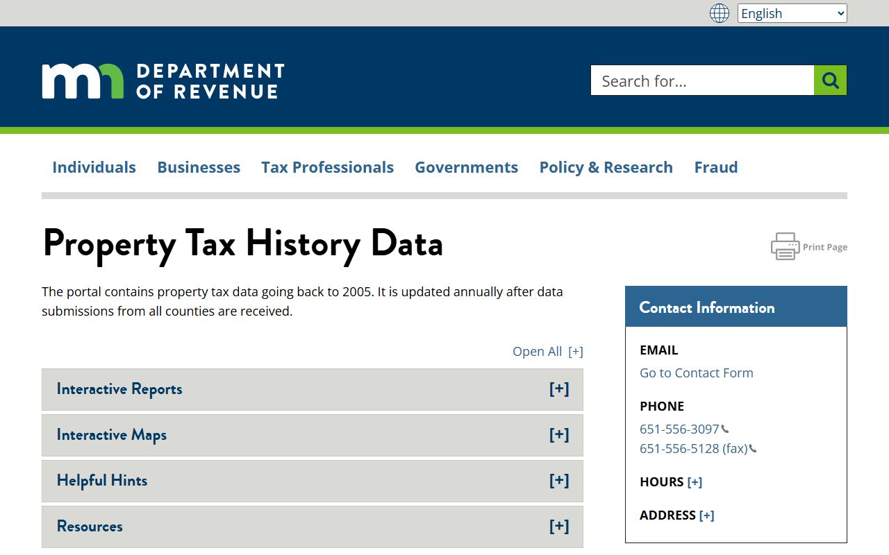 Minnesota property tax history data portal records