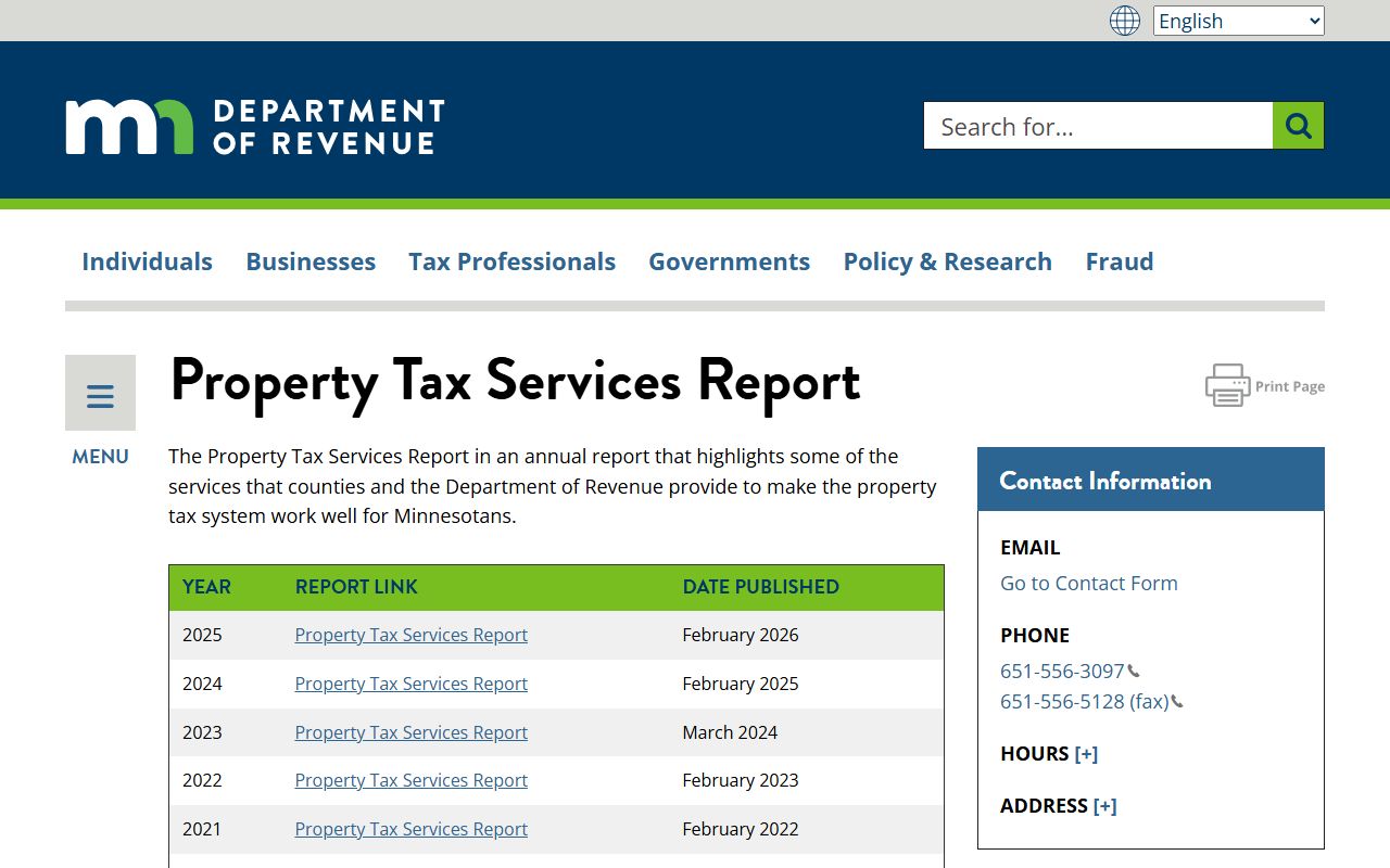 Minnesota property tax services report records